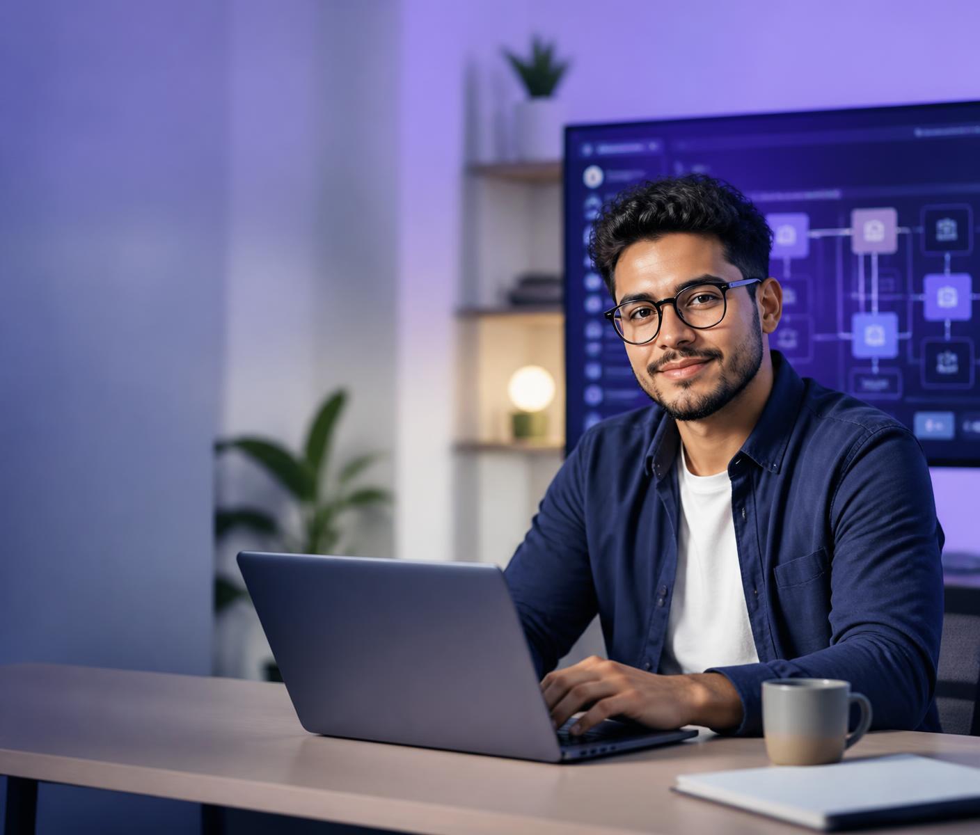 Profesional trabajando con inteligencia artificial y activos digitales